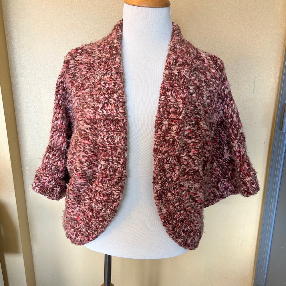 Anthropologie Tabitha Cardigan Cropped Pink‎ & Red Wool Knit Woman's Size L